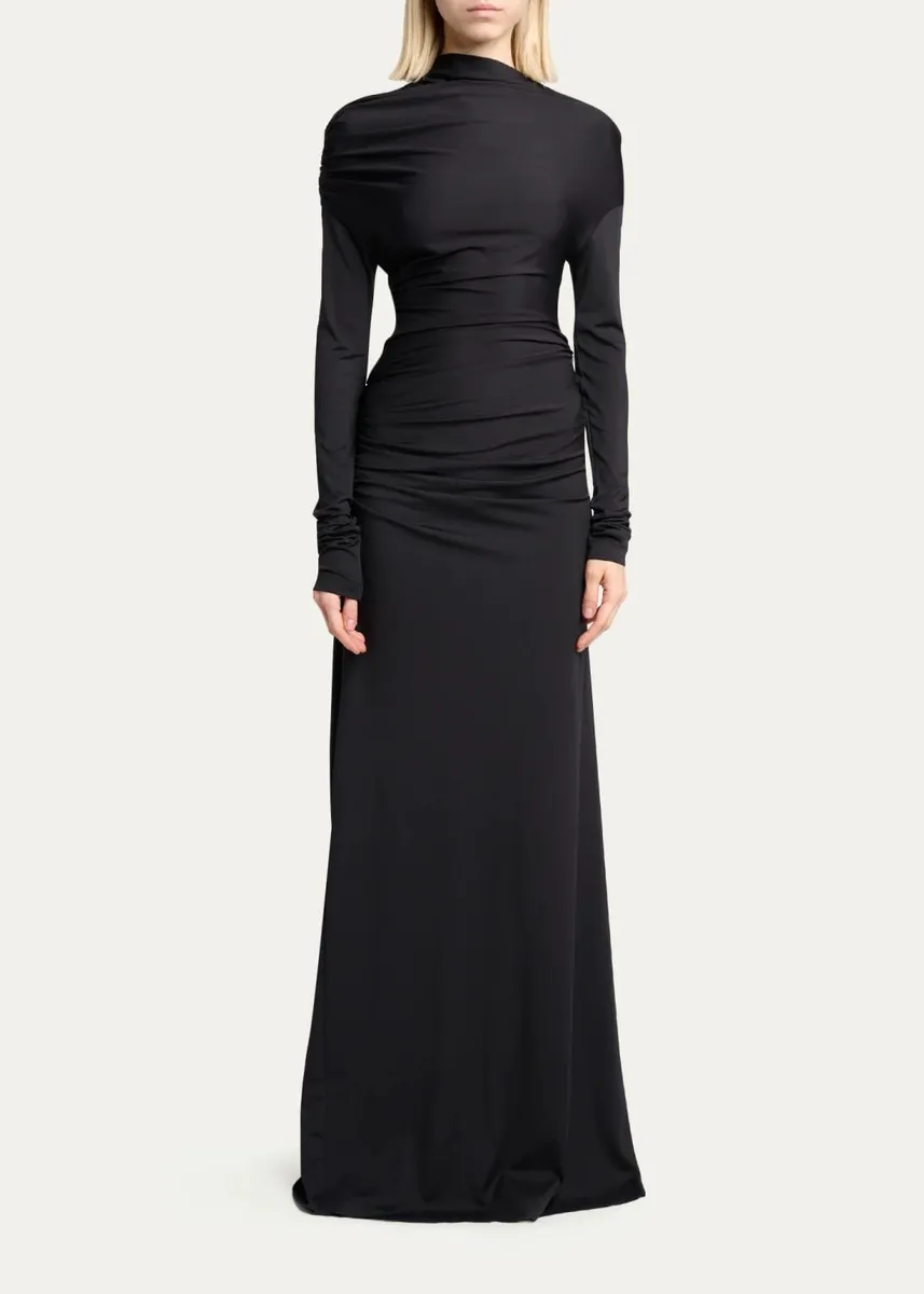 Victoria Beckham Draped Long-Sleeve Column Gown | Thumbnail 2 Victoria Beckham Draped Long-Sleeve Column Gown | Thumbnail 2