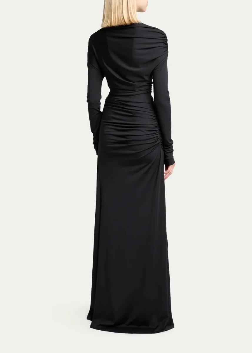 Victoria Beckham Draped Long-Sleeve Column Gown | Thumbnail 3 Victoria Beckham Draped Long-Sleeve Column Gown | Thumbnail 3
