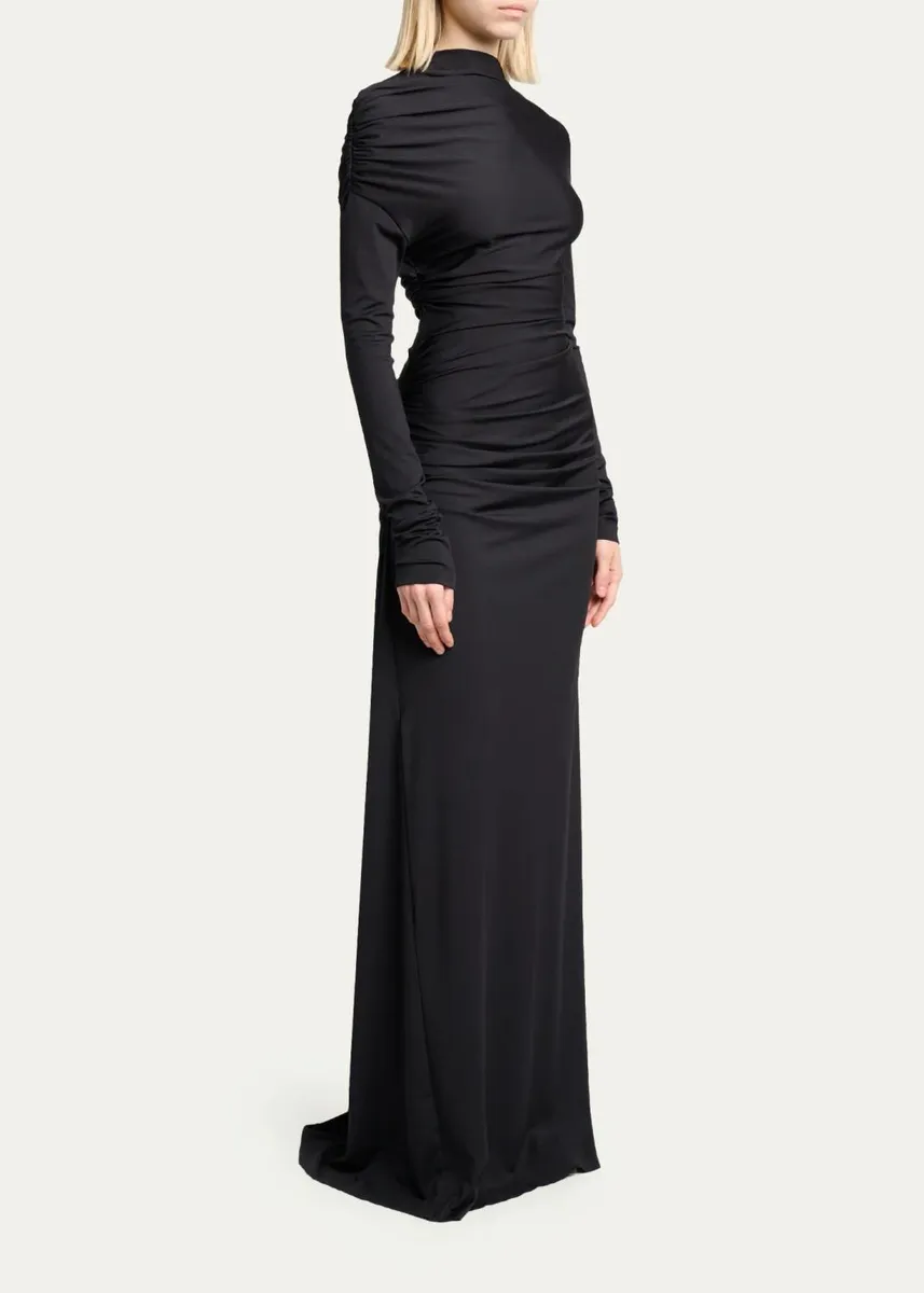 Victoria Beckham Draped Long-Sleeve Column Gown | Thumbnail 4 Victoria Beckham Draped Long-Sleeve Column Gown | Thumbnail 4