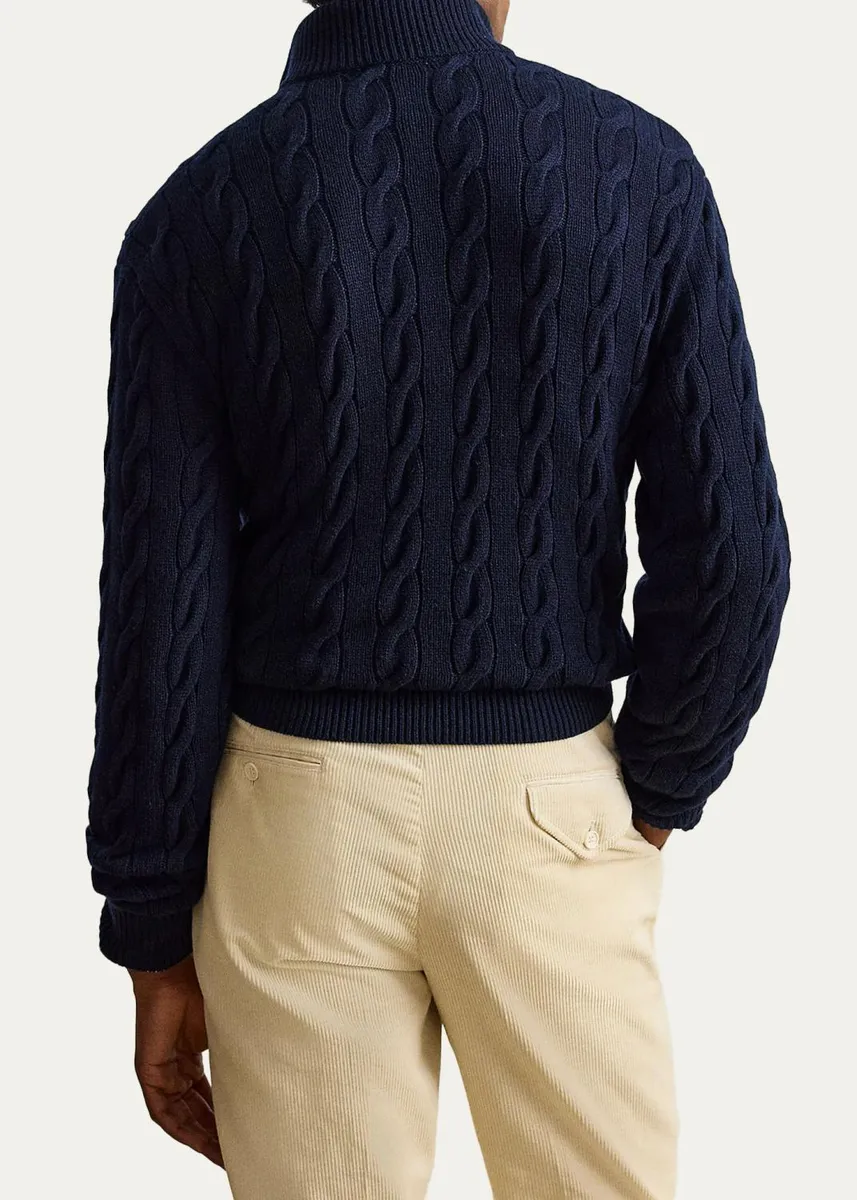 Ralph Lauren Purple Label Men's Cable-Knit Cashmere Mockneck Sweater | Thumbnail 3 Ralph Lauren Purple Label Men's Cable-Knit Cashmere Mockneck Sweater | Thumbnail 3