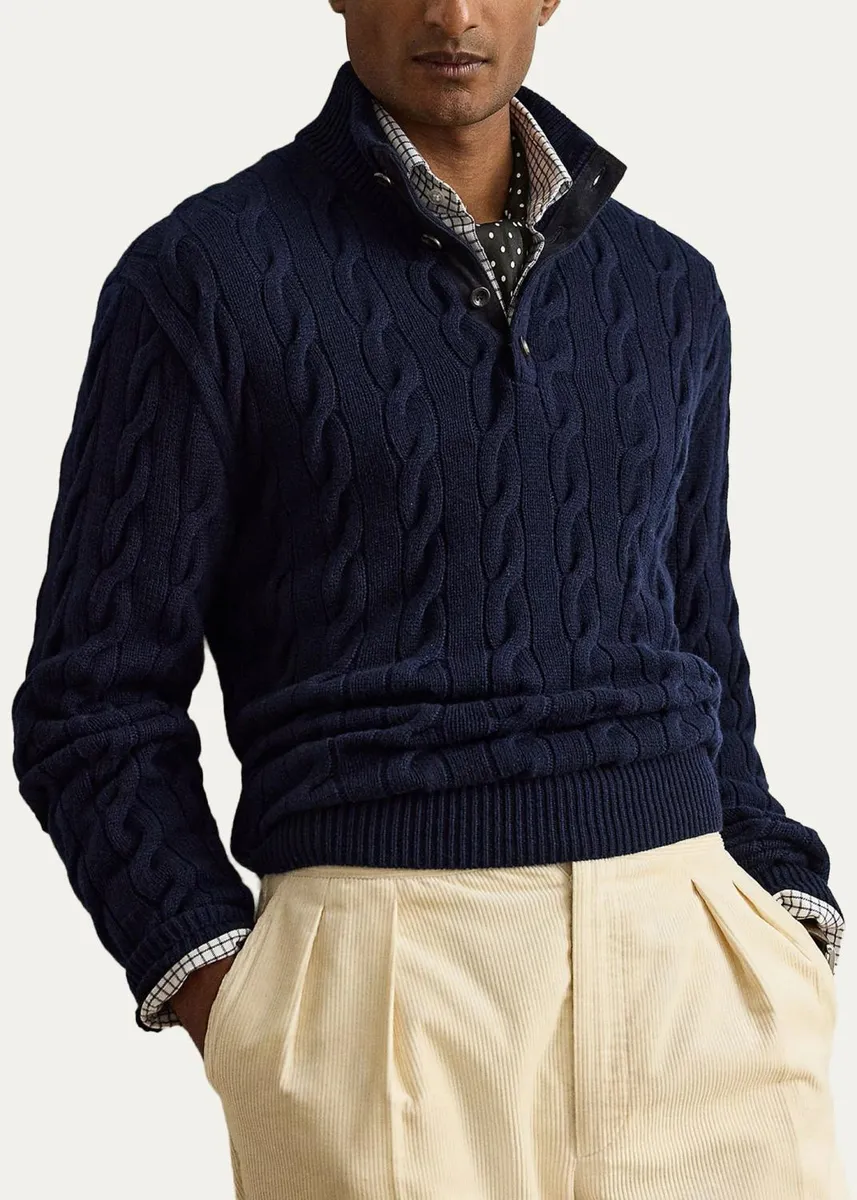 Ralph Lauren Purple Label Men's Cable-Knit Cashmere Mockneck Sweater | Thumbnail 4 Ralph Lauren Purple Label Men's Cable-Knit Cashmere Mockneck Sweater | Thumbnail 4