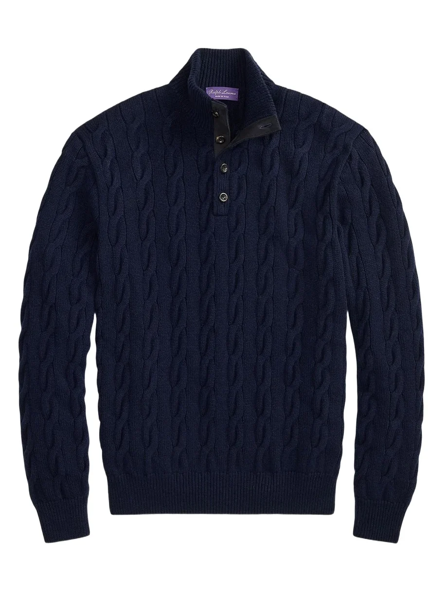 Ralph Lauren Purple Label Men's Cable-Knit Cashmere Mockneck Sweater
