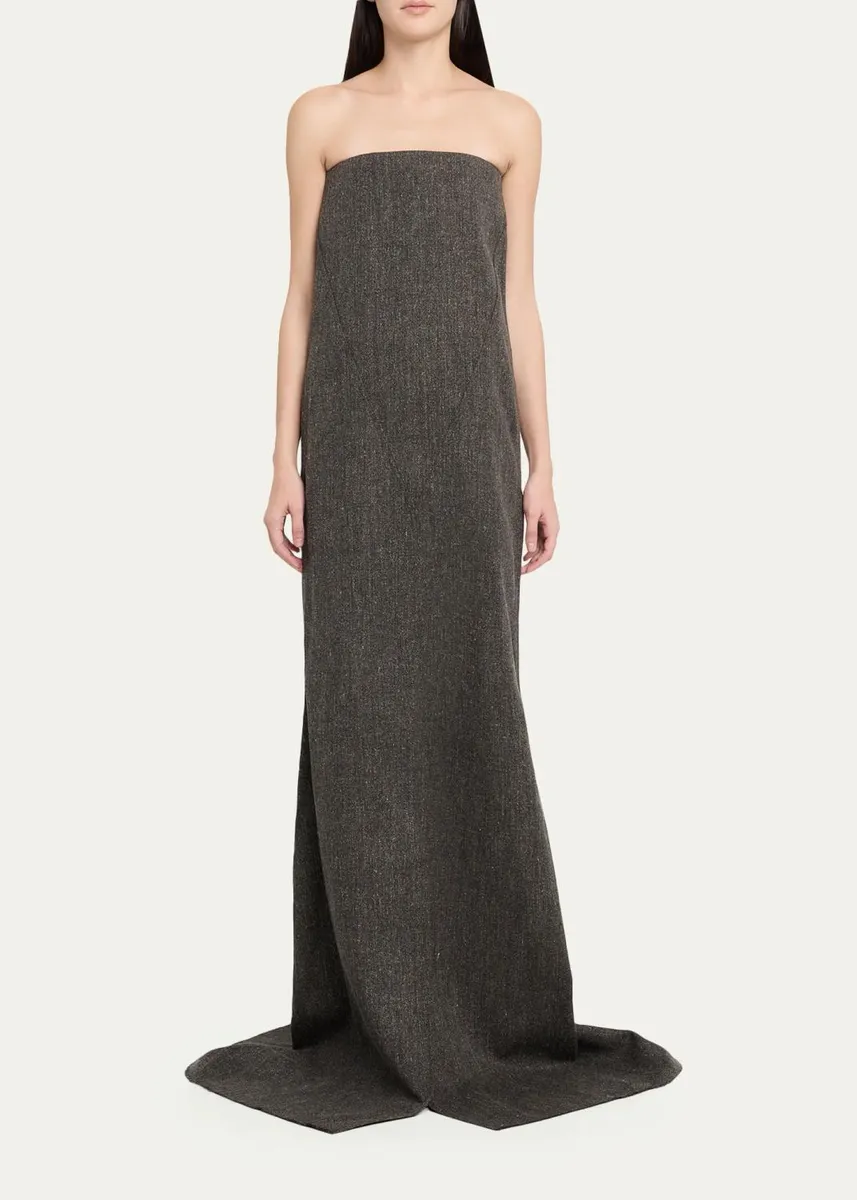 Rick Owens Strapless Melange Wool Column Maxi Dress | Thumbnail 2 Rick Owens Strapless Melange Wool Column Maxi Dress | Thumbnail 2