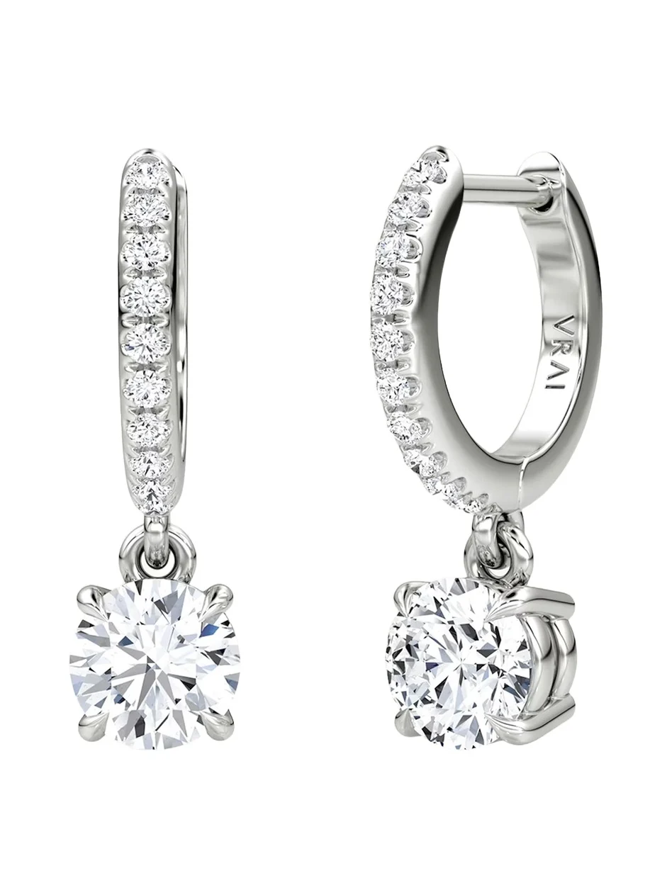 14K White Gold Lab-Grown Diamond Solitaire Drop Huggie Earrings