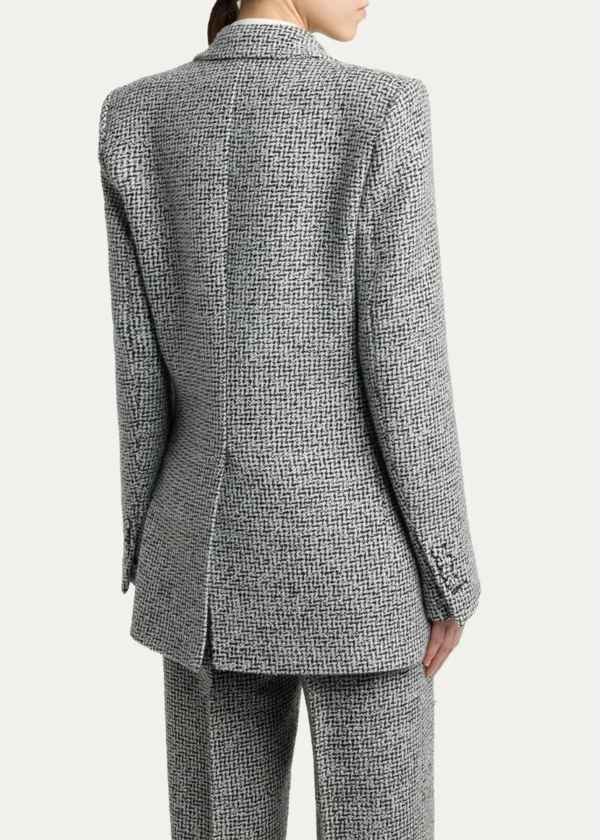Tom Ford Sequined Broken Chevron Tweed Single-Breasted Western Jacket | Thumbnail 3