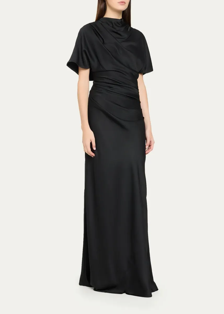 Simkhai Annibelis Draped Cape-Sleeve Satin Gown | Thumbnail 4 Simkhai Annibelis Draped Cape-Sleeve Satin Gown | Thumbnail 4