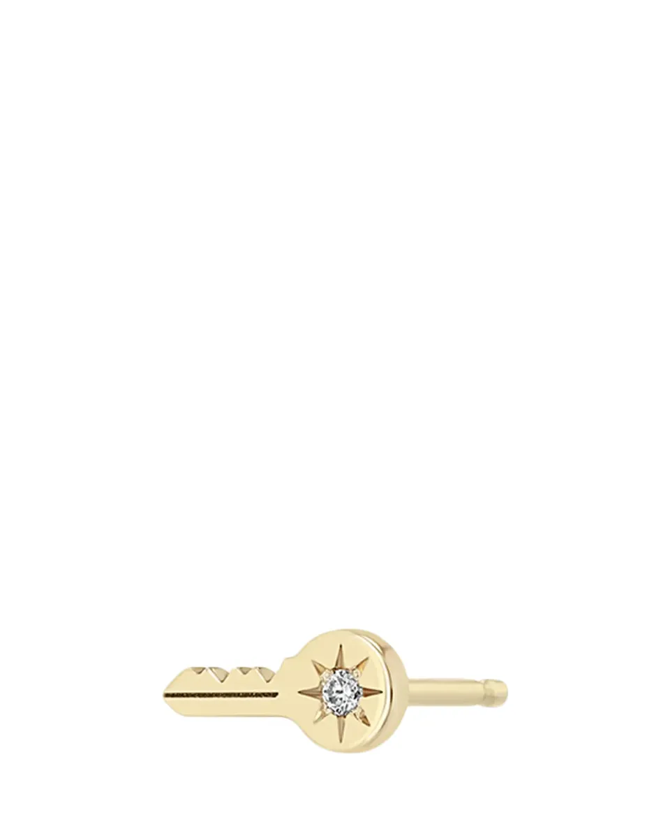 Zoë Chicco 14K Itty Bitty Star Set Diamond Key Stud Earring, Single | Thumbnail 2