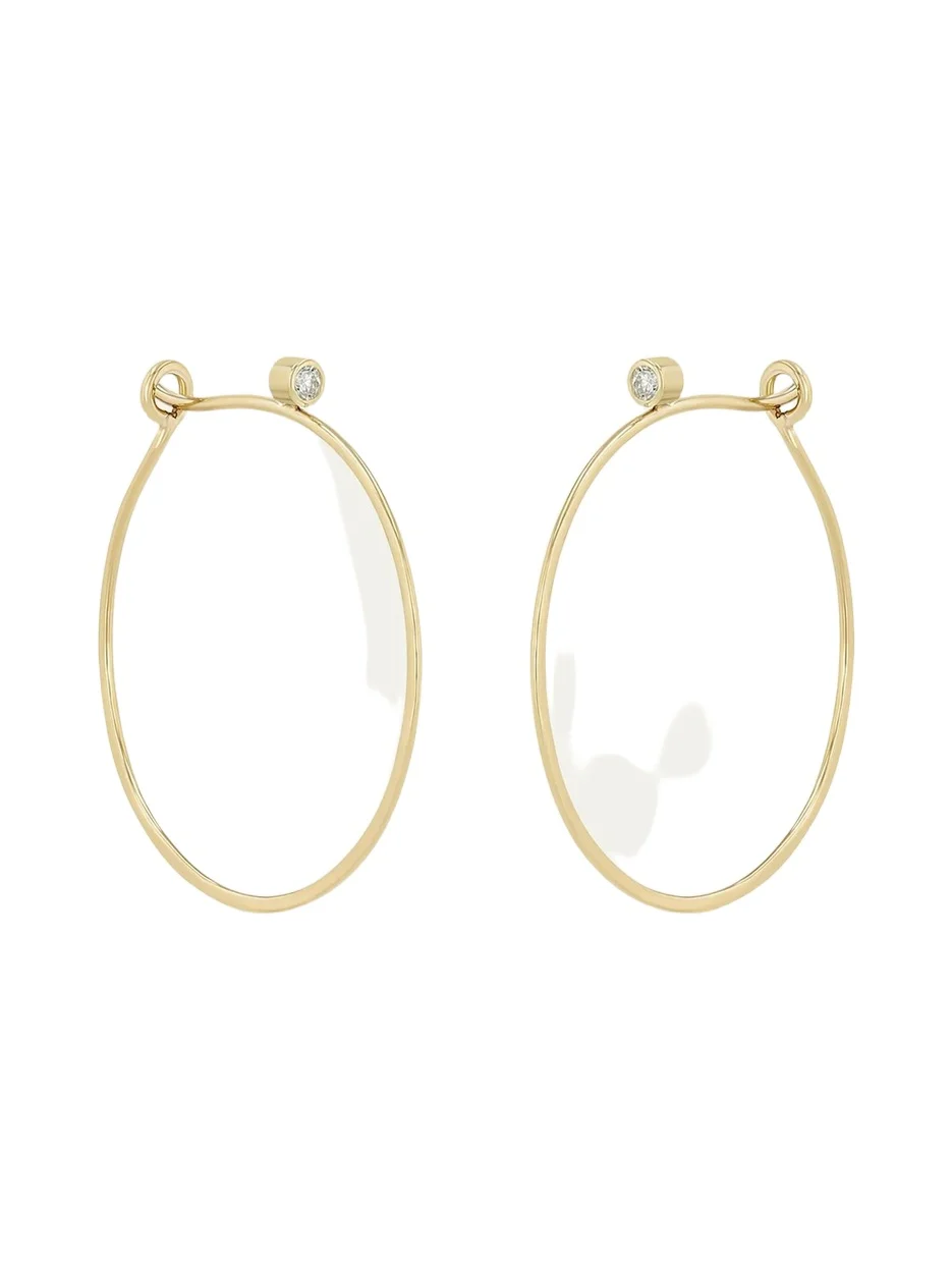 14K Diamond Small Thin Hammered Hoop Earrings 14K Diamond Small Thin Hammered Hoop Earrings