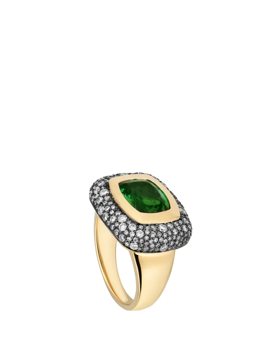 Mason and Books 14K Large Floret Ring with East-West Green Tourmaline and Diamonds | Thumbnail 2