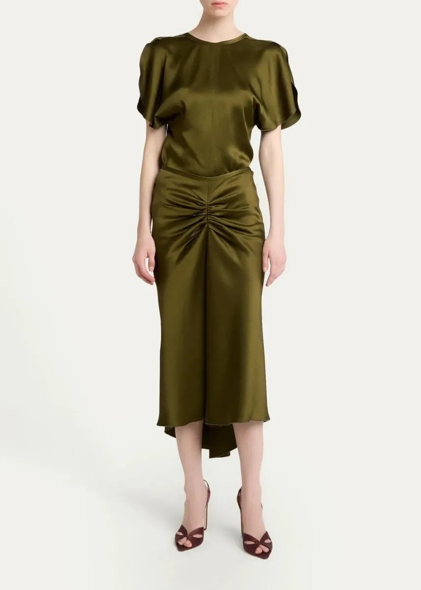 Victoria Beckham Bela Gathered Waist Satin Midi Skirt | Thumbnail 2