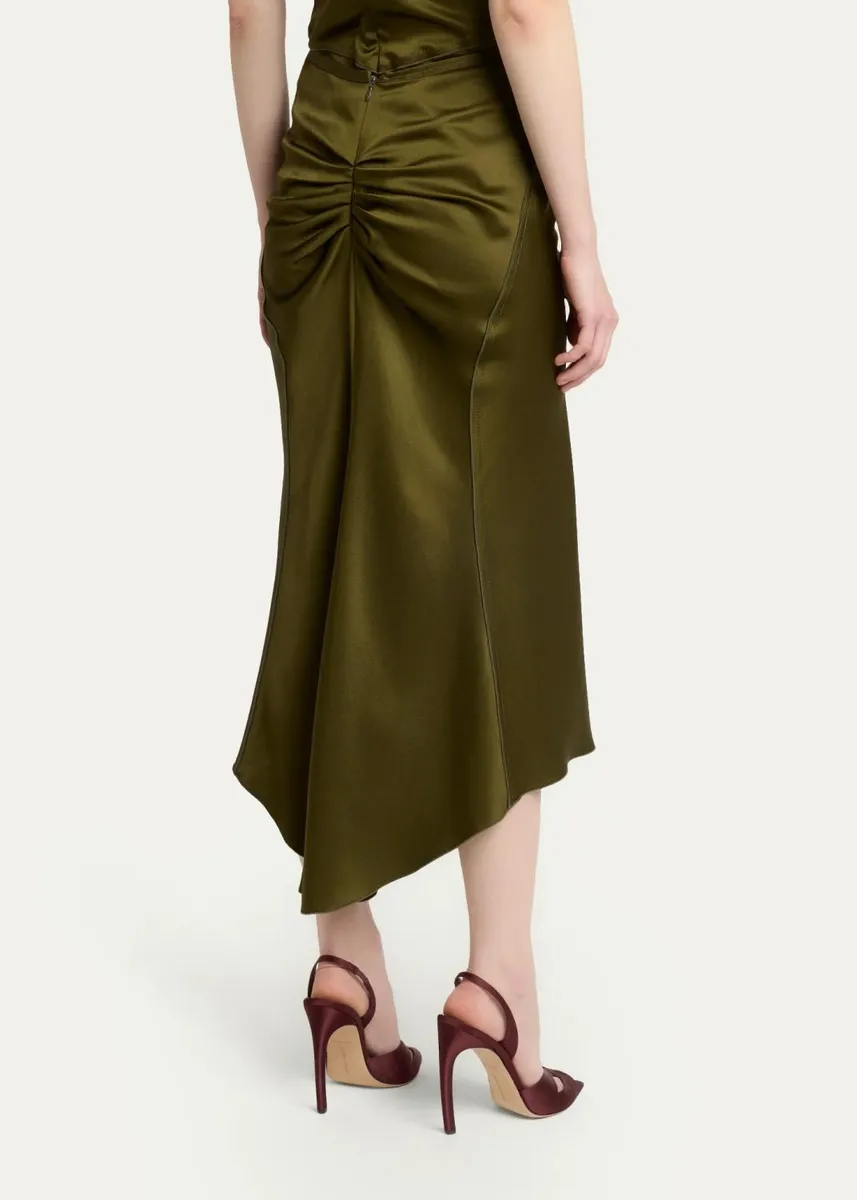 Victoria Beckham Bela Gathered Waist Satin Midi Skirt | Thumbnail 3