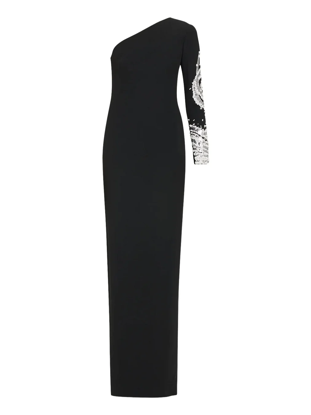 One-Shoulder Beaded Crepe Column Gown One-Shoulder Beaded Crepe Column Gown