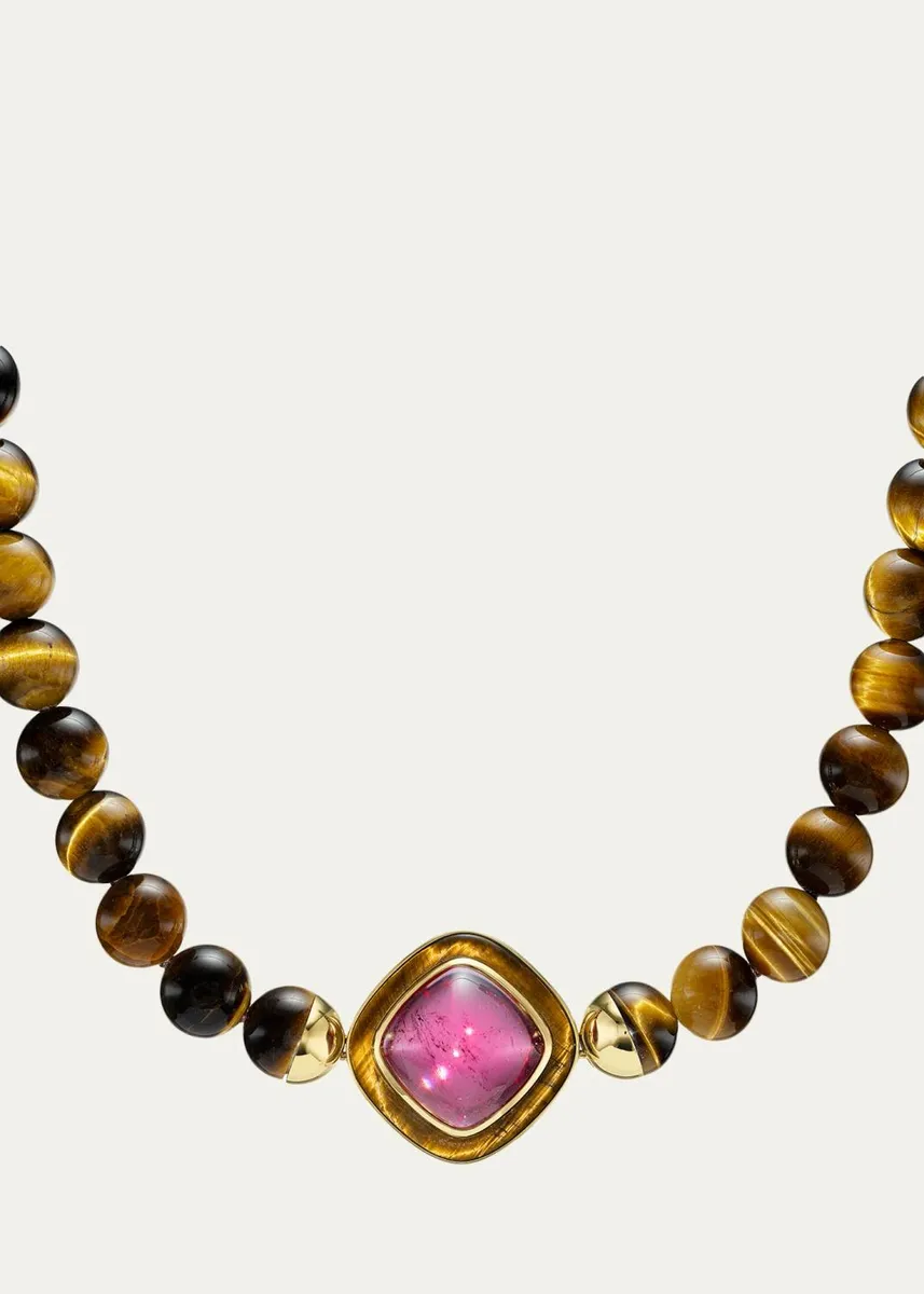 Emily P. Wheeler 18K Yellow Gold, Rubellite Cabochon & Tiger's Eye Beaded Necklace | Thumbnail 3 Emily P. Wheeler 18K Yellow Gold, Rubellite Cabochon & Tiger's Eye Beaded Necklace | Thumbnail 3