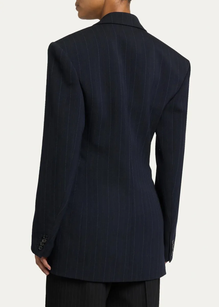 Saint Laurent Chalk Stripe Double-Breasted Wool Blazer Jacket | Thumbnail 3 Saint Laurent Chalk Stripe Double-Breasted Wool Blazer Jacket | Thumbnail 3
