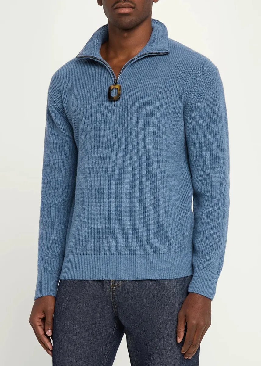 JW Anderson Men's Wool and Cotton Rib Half-Zip Sweater | Thumbnail 4