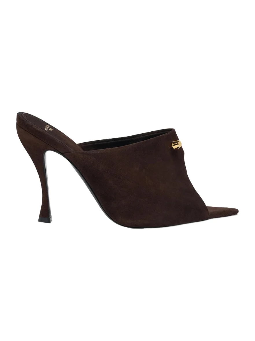 Balenciaga 95mm Suede Peep-Toe Mules