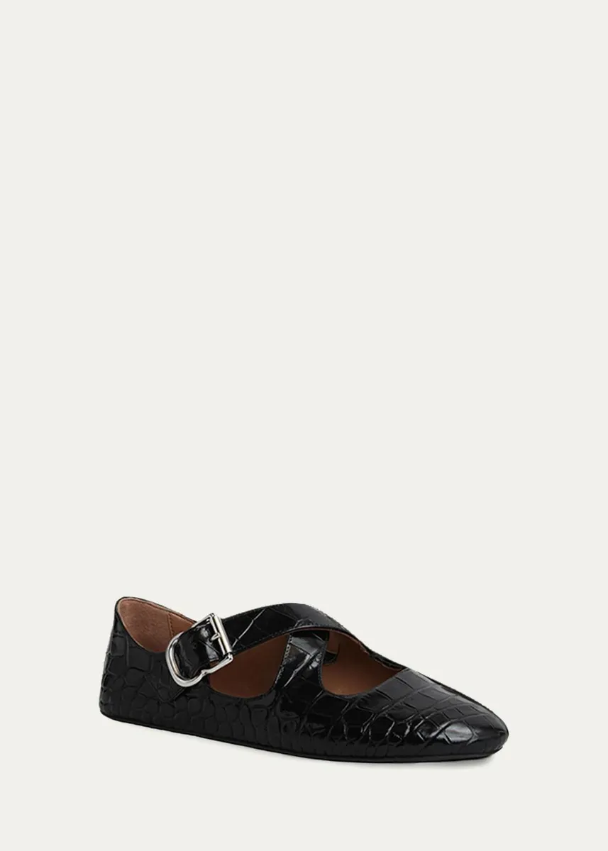 ALAÏA Croc-Embossed Leather Crisscross Ballerina Flats | Thumbnail 2