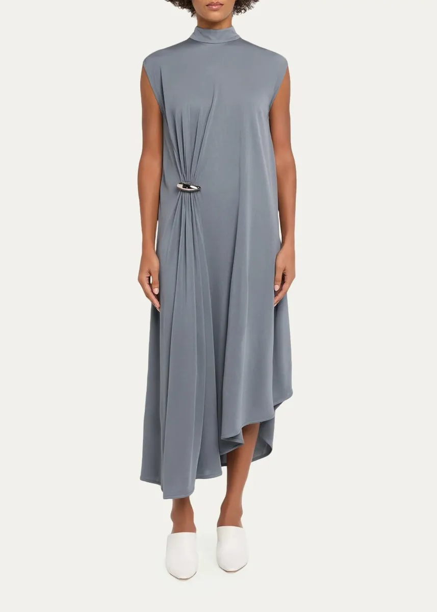 Bottega Veneta Jersey Crêpe Brooch Asymmetric Midi Dress | Thumbnail 2 Bottega Veneta Jersey Crêpe Brooch Asymmetric Midi Dress | Thumbnail 2