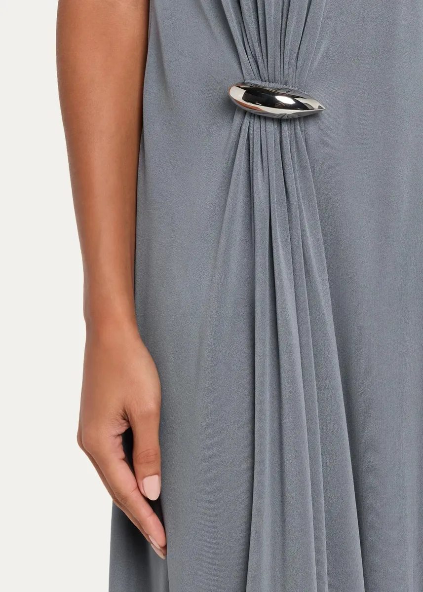 Bottega Veneta Jersey Crêpe Brooch Asymmetric Midi Dress | Thumbnail 5 Bottega Veneta Jersey Crêpe Brooch Asymmetric Midi Dress | Thumbnail 5