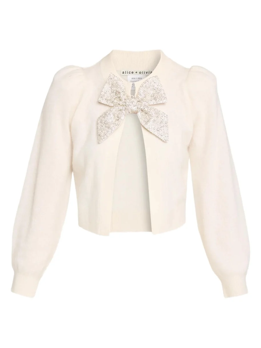 Alice + Olivia Kitty Puff-Sleeve Cardigan