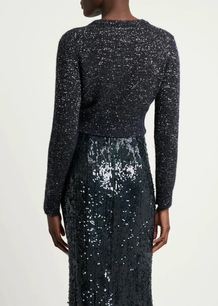 Erdem Crystal Brooch Paillette Knit Crop Crewneck Cardigan | Thumbnail 3 Erdem Crystal Brooch Paillette Knit Crop Crewneck Cardigan | Thumbnail 3