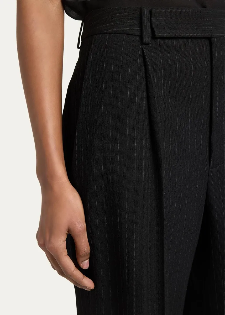 Saint Laurent Pinstriped Wool Crepe De Laine Straight-Leg Trousers | Thumbnail 5 Saint Laurent Pinstriped Wool Crepe De Laine Straight-Leg Trousers | Thumbnail 5