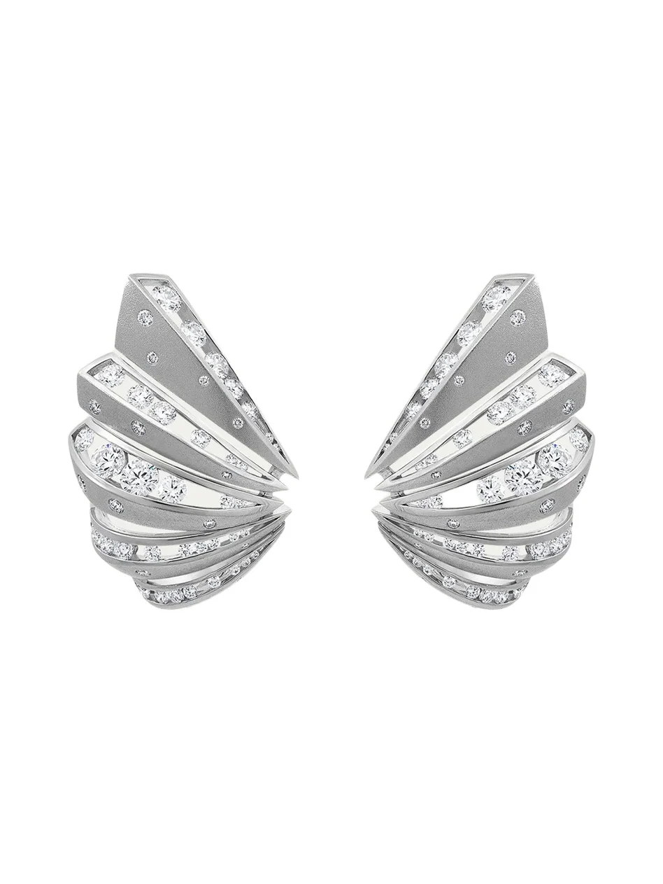 Reza Dune Blackened 18K White Gold Diamond Sunray Earrings