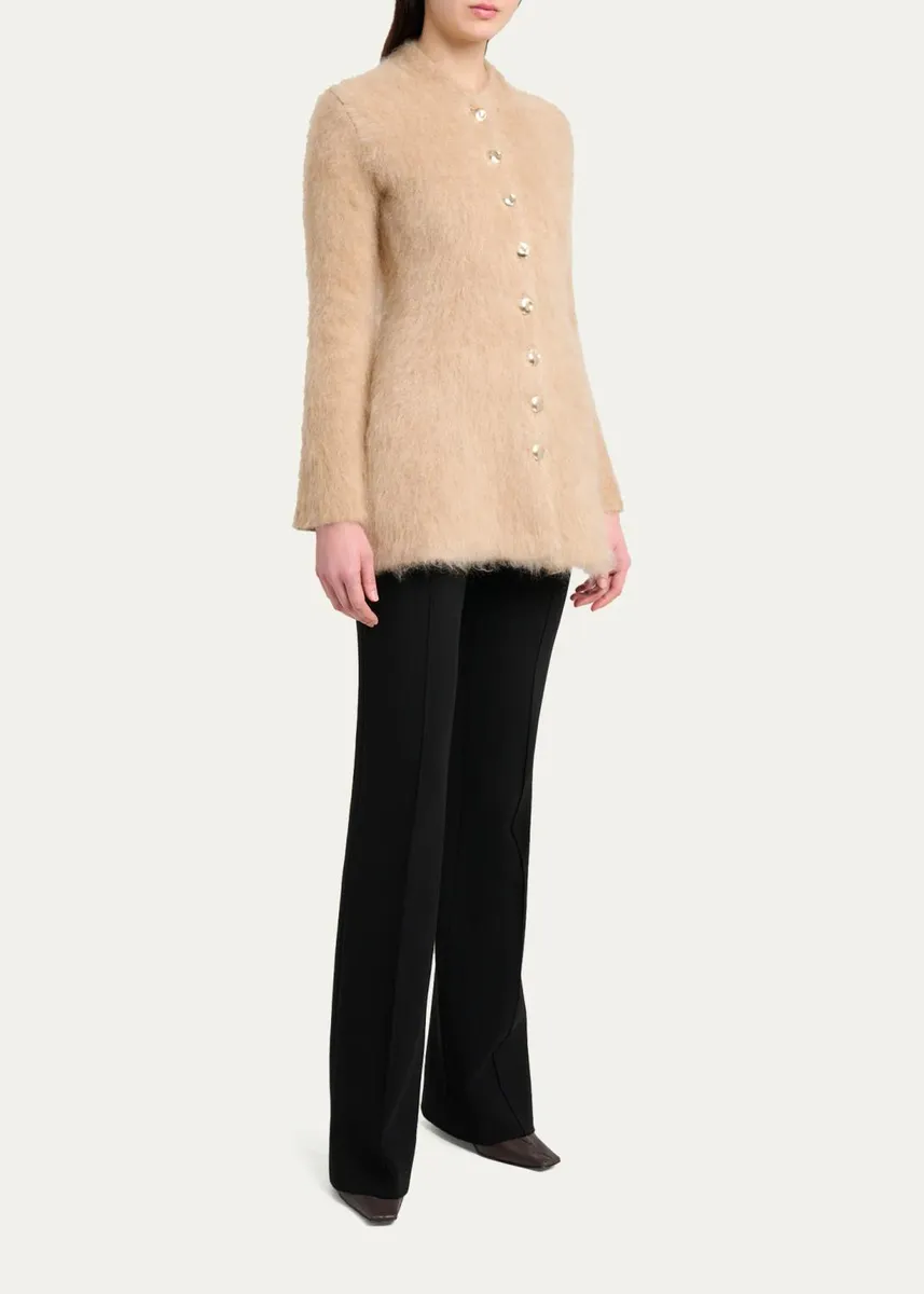 Proenza Schouler Aniza Fuzzy Mohair-Blend Crewneck Cardigan | Thumbnail 2 Proenza Schouler Aniza Fuzzy Mohair-Blend Crewneck Cardigan | Thumbnail 2