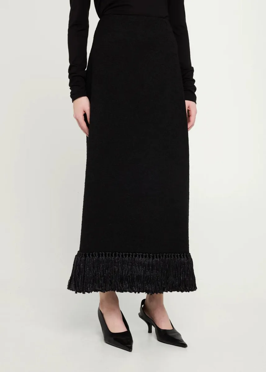 Heirlome Matilde Tassel Fringe Wool Column Skirt | Thumbnail 4