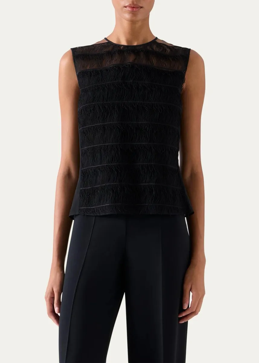Akris Fringed Tulle And Silk Georgette Sleeveless Top | Thumbnail 4 Akris Fringed Tulle And Silk Georgette Sleeveless Top | Thumbnail 4