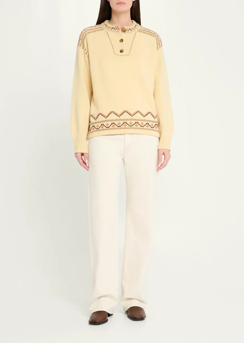 Guest In Residence Fisherman Embroidered Cashmere-Wool Henley Sweater | Thumbnail 2