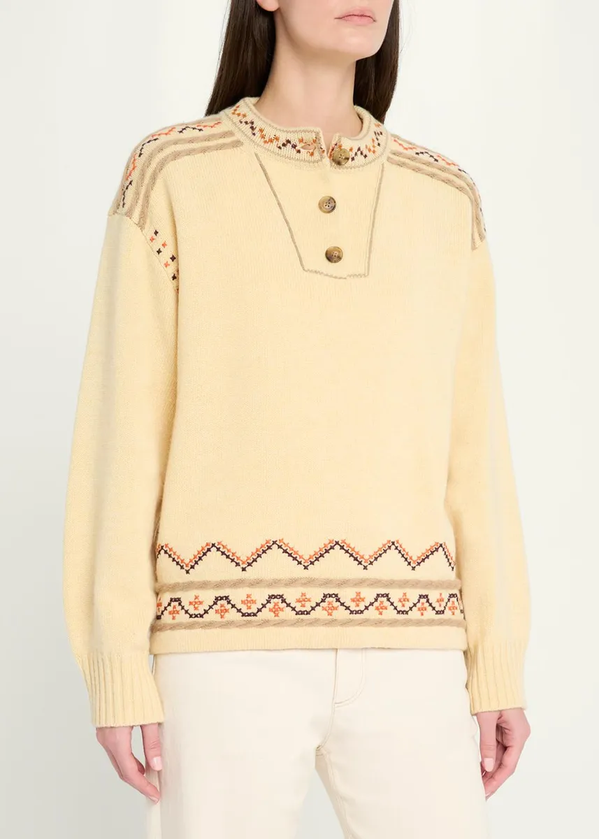 Guest In Residence Fisherman Embroidered Cashmere-Wool Henley Sweater | Thumbnail 4