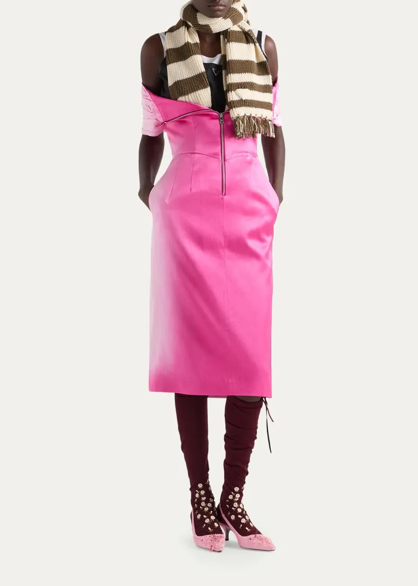 Prada Off-The-Shoulder Washed Duchesse Satin Midi Dress | Thumbnail 2 Prada Off-The-Shoulder Washed Duchesse Satin Midi Dress | Thumbnail 2