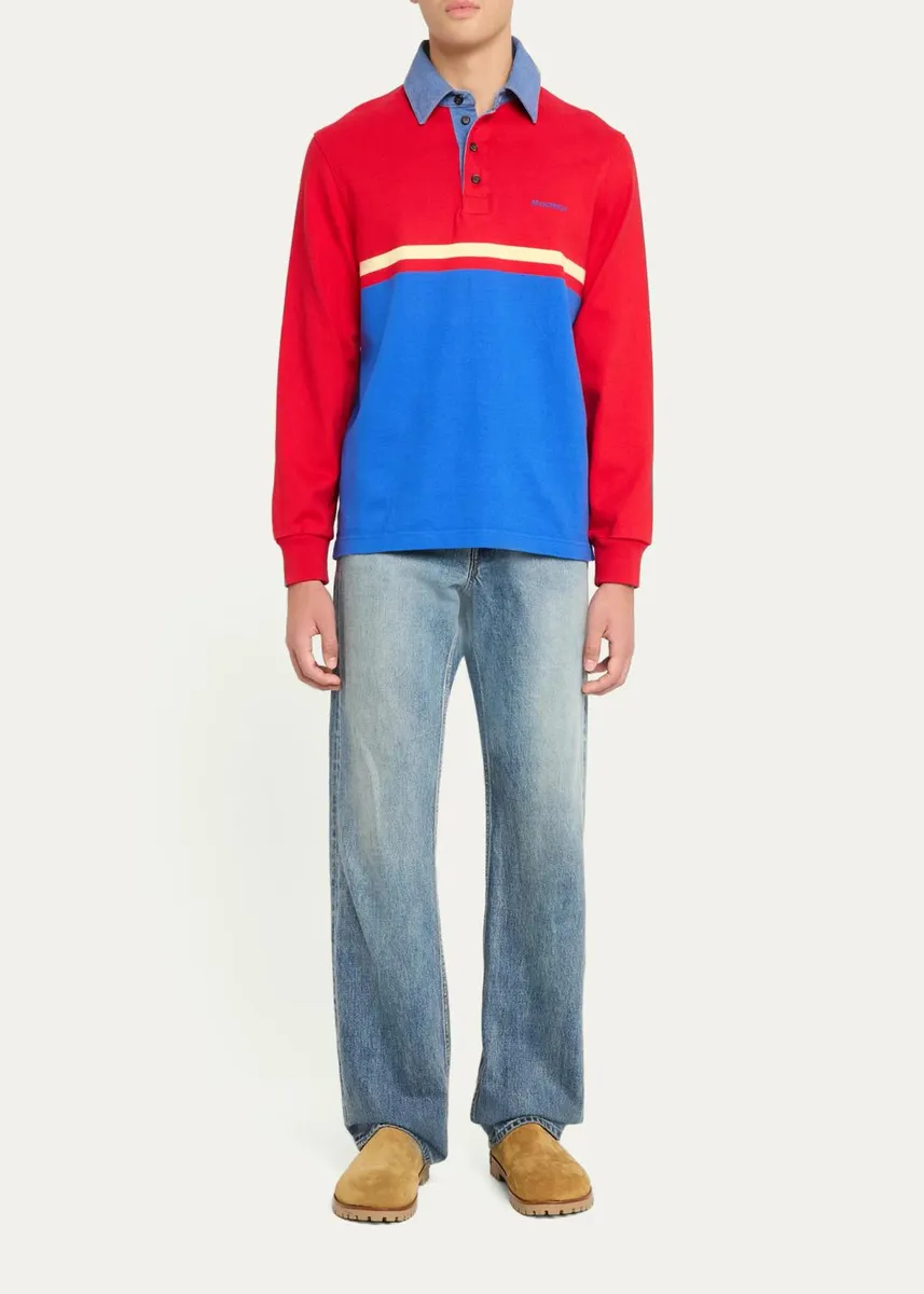 JW Anderson Men's Denim Collar Stretch-Cotton Polo Shirt | Thumbnail 2 JW Anderson Men's Denim Collar Stretch-Cotton Polo Shirt | Thumbnail 2