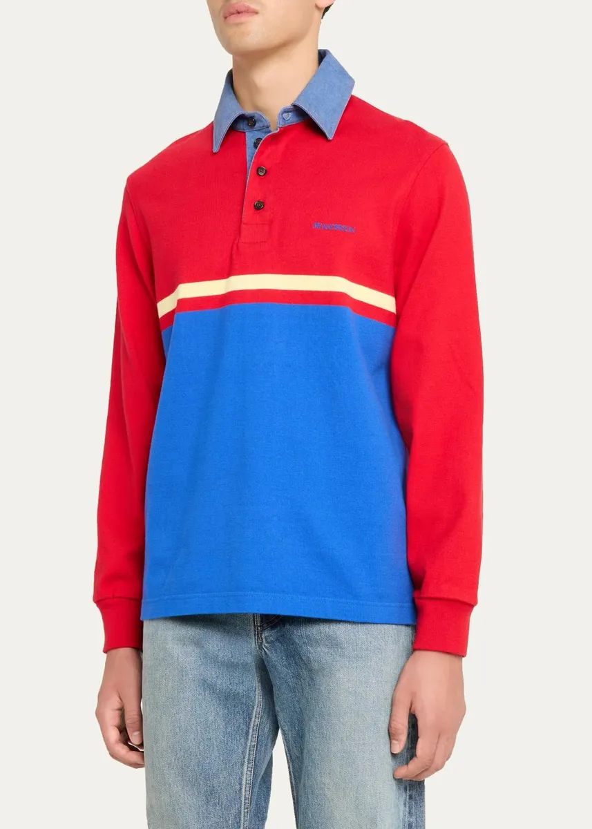 JW Anderson Men's Denim Collar Stretch-Cotton Polo Shirt | Thumbnail 4 JW Anderson Men's Denim Collar Stretch-Cotton Polo Shirt | Thumbnail 4