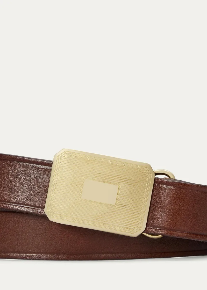 Polo Ralph Lauren Men's Engine Turned-Buckle Leather Belt | Thumbnail 2 Polo Ralph Lauren Men's Engine Turned-Buckle Leather Belt | Thumbnail 2