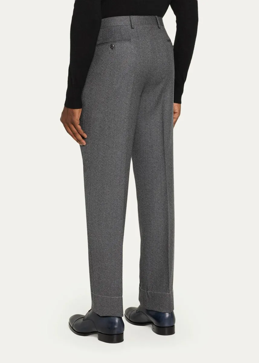 Brioni Men's Elba Wool Flannel Double-Pleated Trousers | Thumbnail 3 Brioni Men's Elba Wool Flannel Double-Pleated Trousers | Thumbnail 3