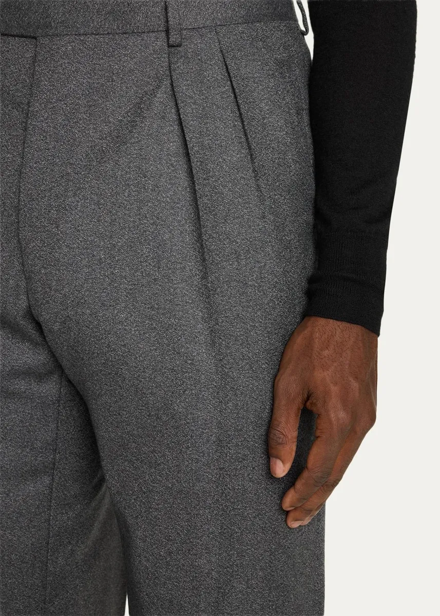 Brioni Men's Elba Wool Flannel Double-Pleated Trousers | Thumbnail 5 Brioni Men's Elba Wool Flannel Double-Pleated Trousers | Thumbnail 5