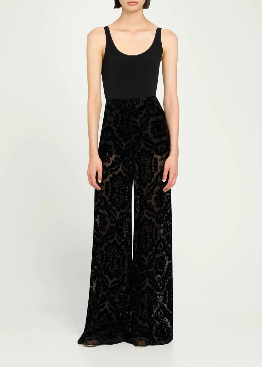 Alice + Olivia Athena Damask Velvet Burnout Wide-Leg Pants | Thumbnail 2