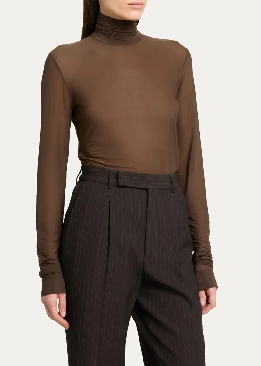 Saint Laurent Turtleneck Sheer Jersey Stretch Long-Sleeve Top | Thumbnail 4 Saint Laurent Turtleneck Sheer Jersey Stretch Long-Sleeve Top | Thumbnail 4