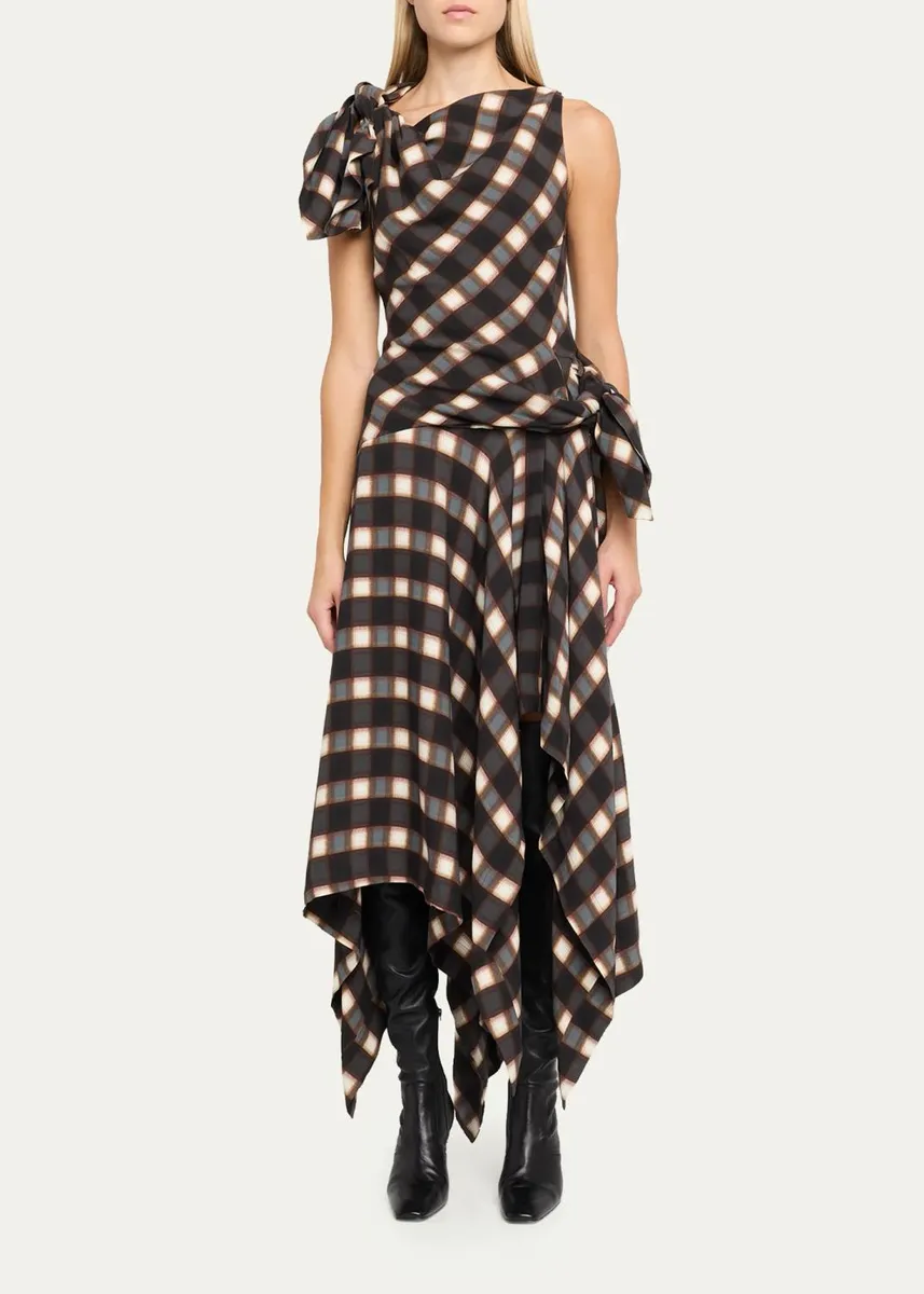 Monse Knotted Plaid Silk Midi Dress | Thumbnail 2