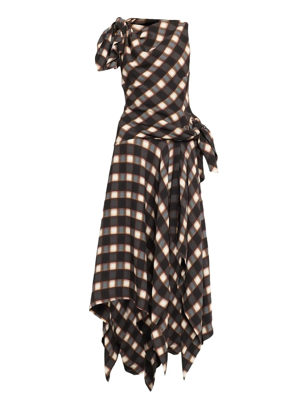 Monse Knotted Plaid Silk Midi Dress