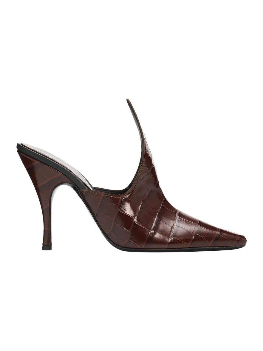 100mm Court Croc-Embossed Leather Mules
