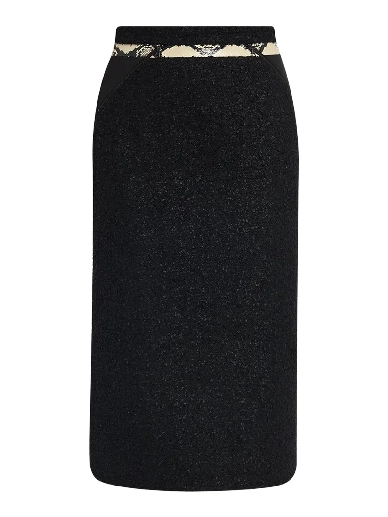 Maria McManus Snake-Print Blocked Tweed Midi Pencil Skirt