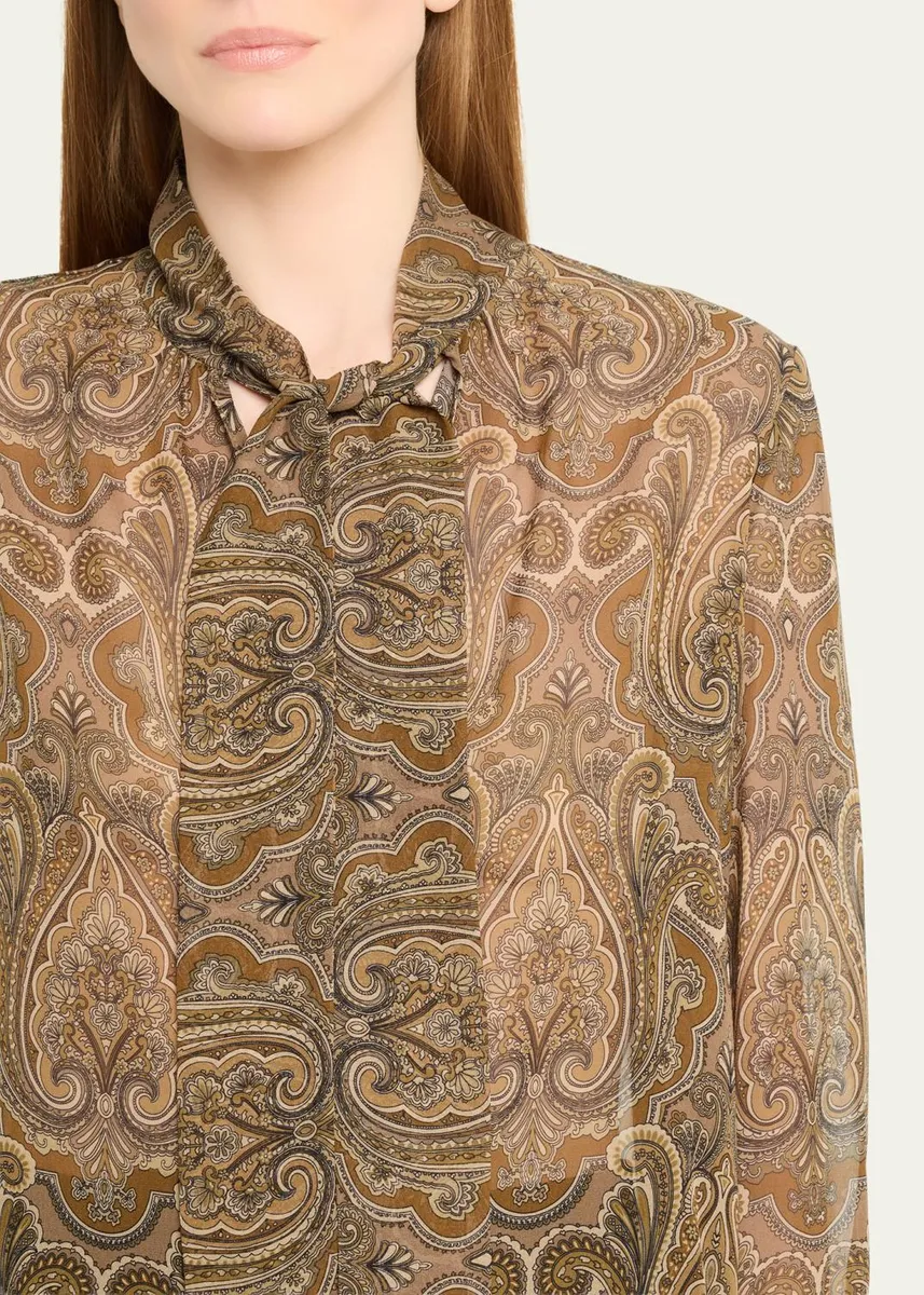Nili Lotan Janese Paisley Silk Neck-Scarf Blouse | Thumbnail 5