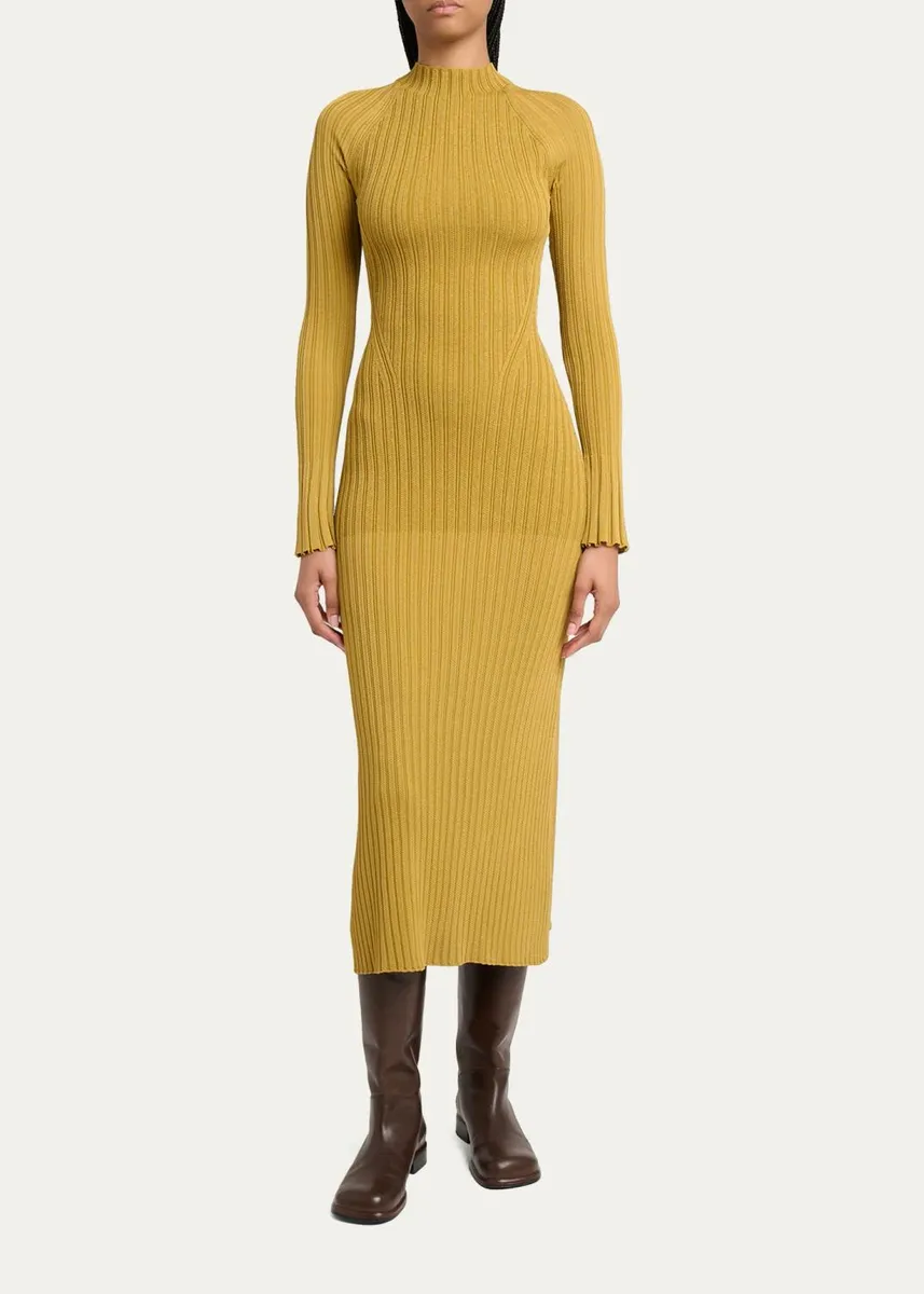 Proenza Schouler Roux Mock-Neck Long-Sleeve Rib Midi Dress | Thumbnail 2 Proenza Schouler Roux Mock-Neck Long-Sleeve Rib Midi Dress | Thumbnail 2