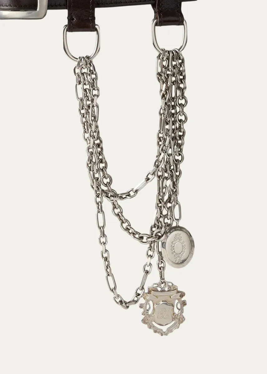 Ralph Lauren Collection Chain-Trim Washed Leather Wide Belt | Thumbnail 3 Ralph Lauren Collection Chain-Trim Washed Leather Wide Belt | Thumbnail 3