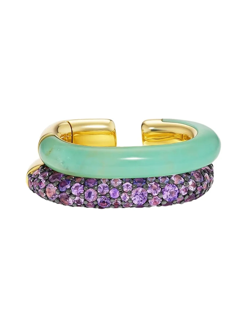 Emily P. Wheeler 18K Yellow Gold, Sapphire, & Chrysoprase Double-Layered Ear Cuff