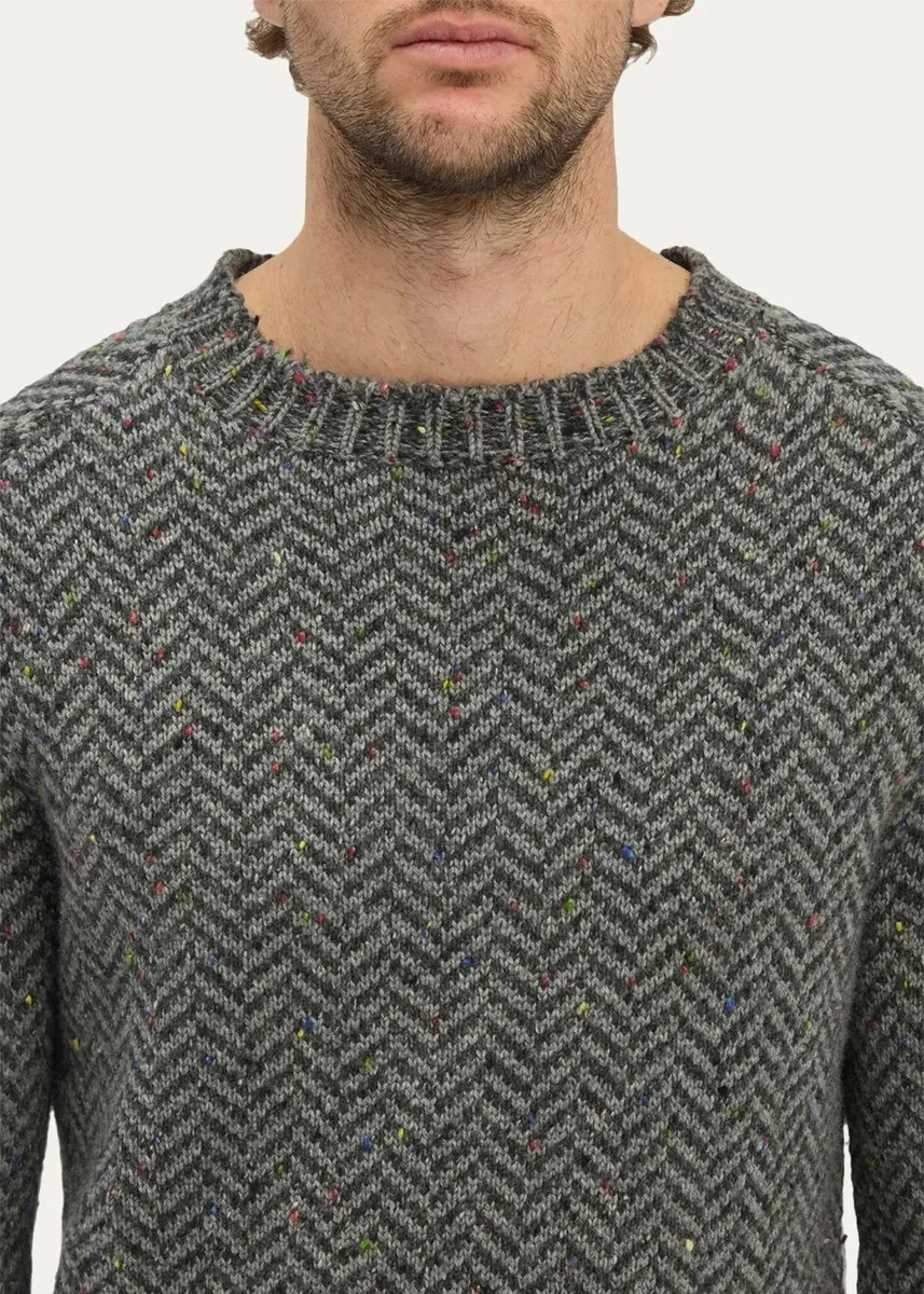 Gabriela Hearst Men's Sermo Speckled Herringbone Cashmere Crewneck Sweater | Thumbnail 4