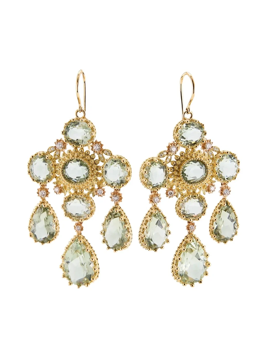 Mellerio 18K Yellow Gold Pierreries Green Girandole Earrings
